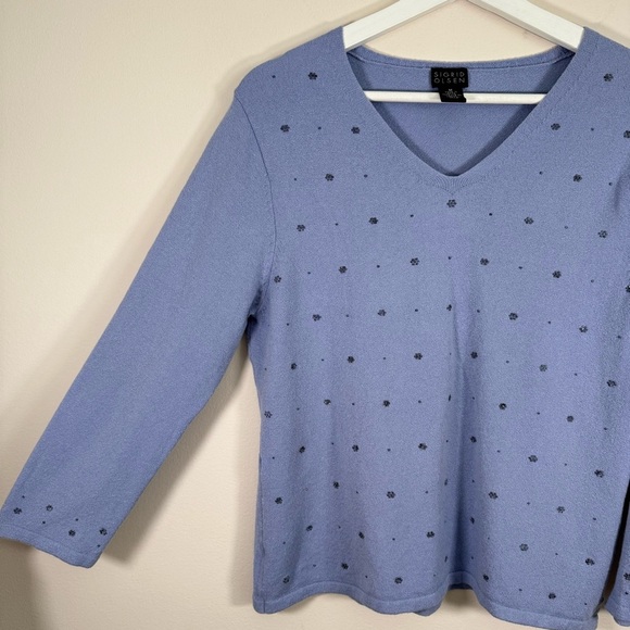 Sigrid Olsen Women’s Blue Knit Beaded Stretch Pullover V-Neck Sweater M - Picture 3 of 5
